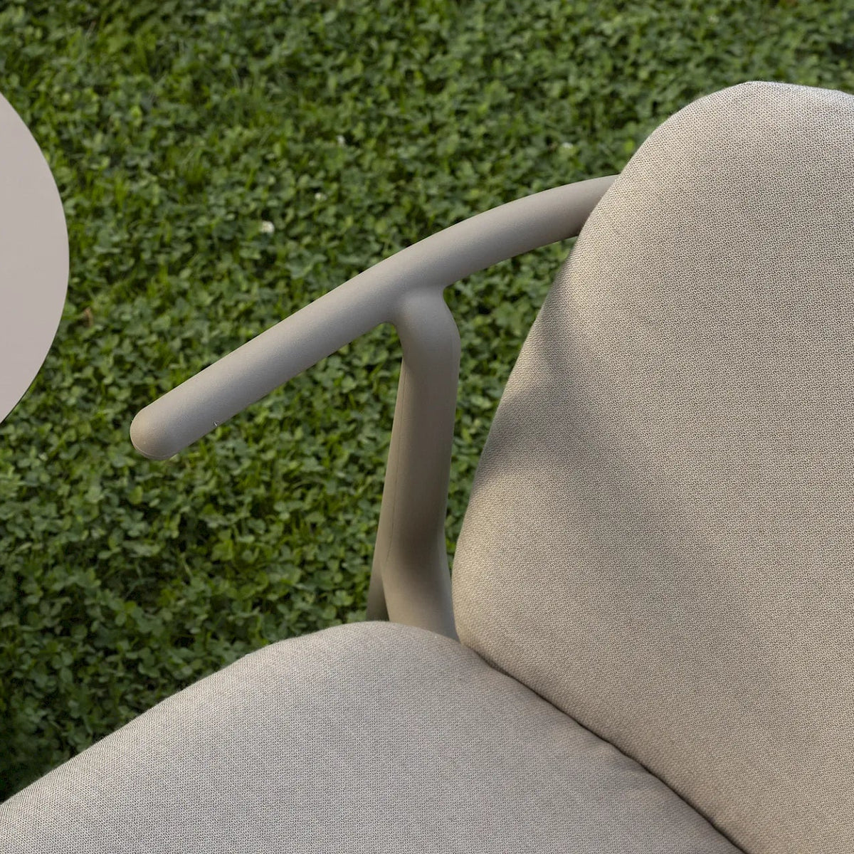 Detail of the Resol Woody Lounge Chair Cushion on the seat and backrest, solution-dyed acrylic