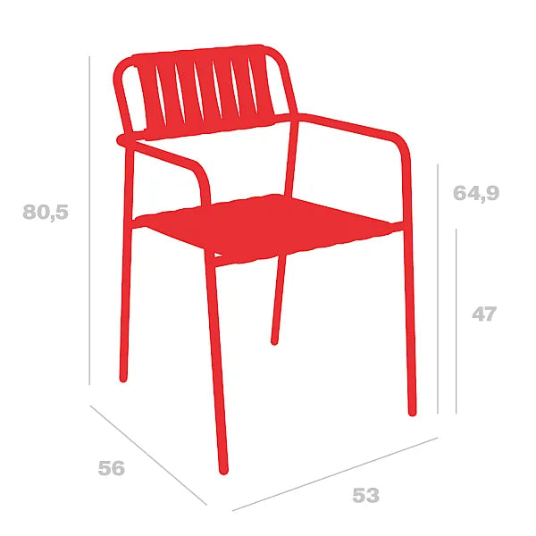 Dimension drawing of the Resol Gelato Armchair, measurements in centimeters