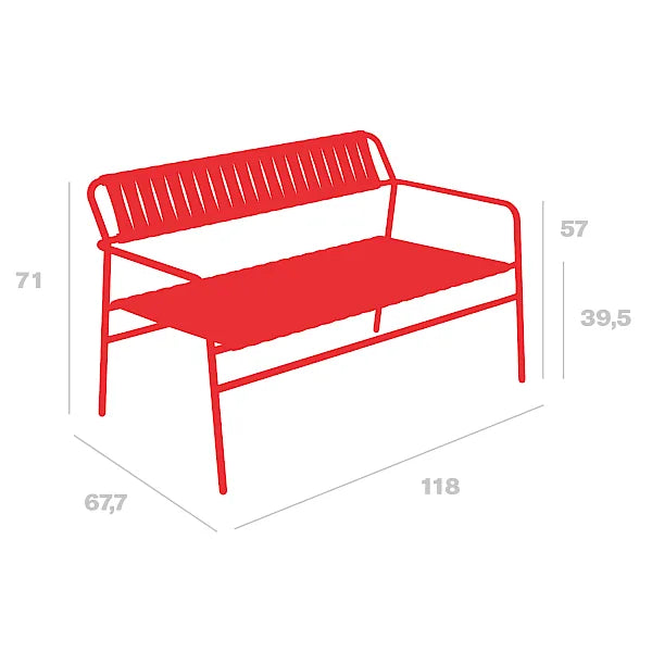 Dimension drawing of the Resol Gelato Bench, measurements in centimeters