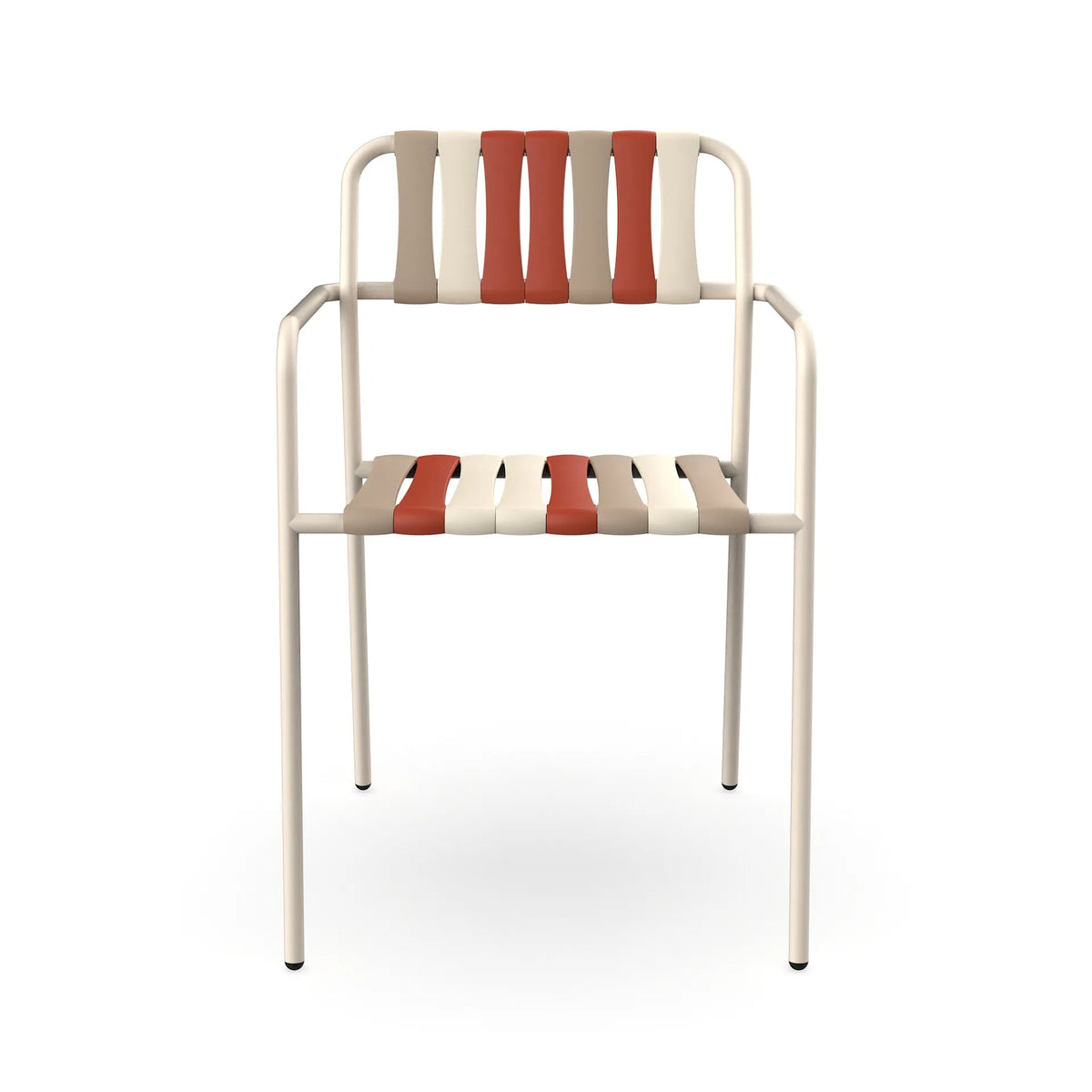 Resol Gelato Armchair in Nácar frame with Amarena slat mix, steel frame and recycled polypropylene slats