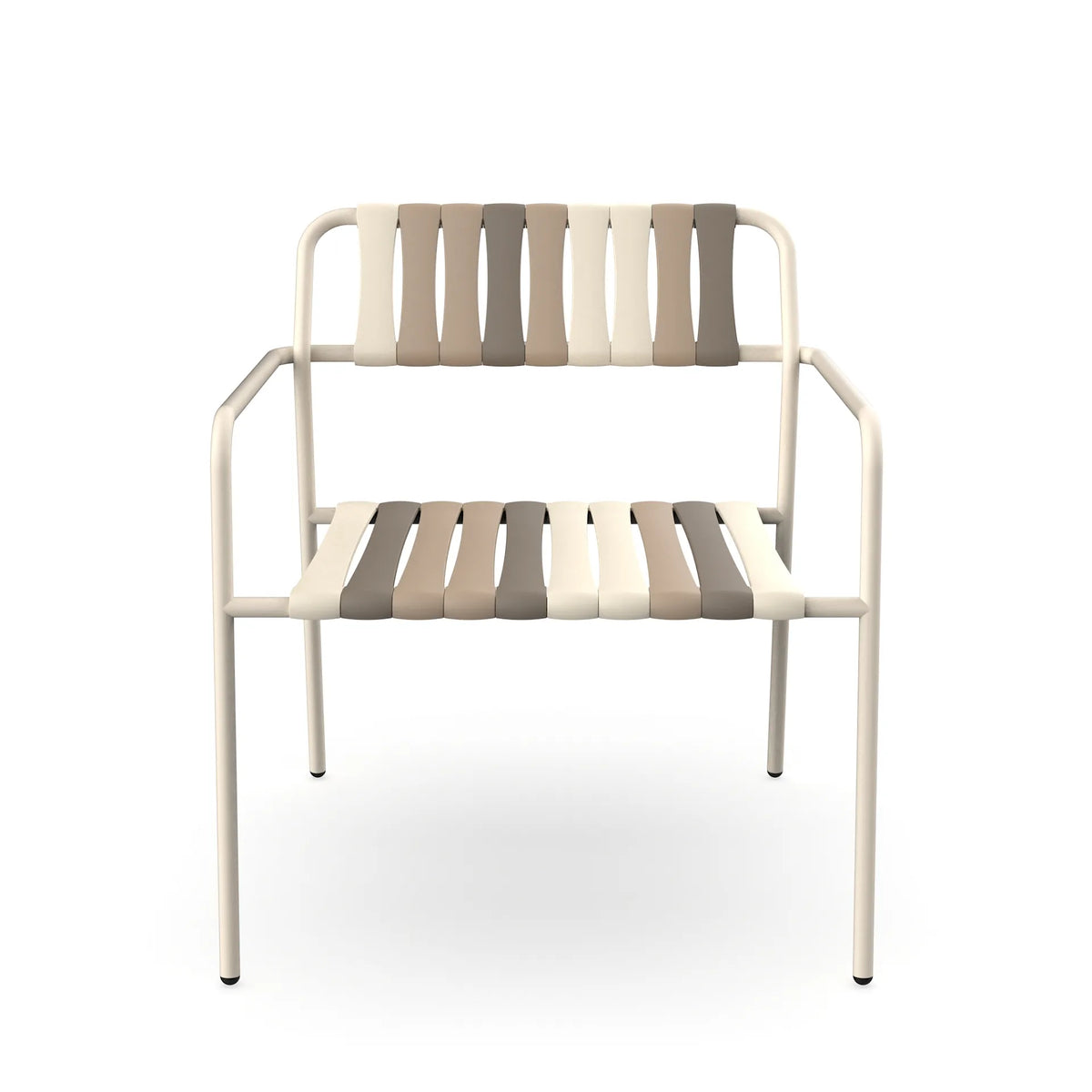 Resol Gelato Lounge Chair in Nácar frame with Torroncino slat mix, steel frame and recycled polypropylene slats