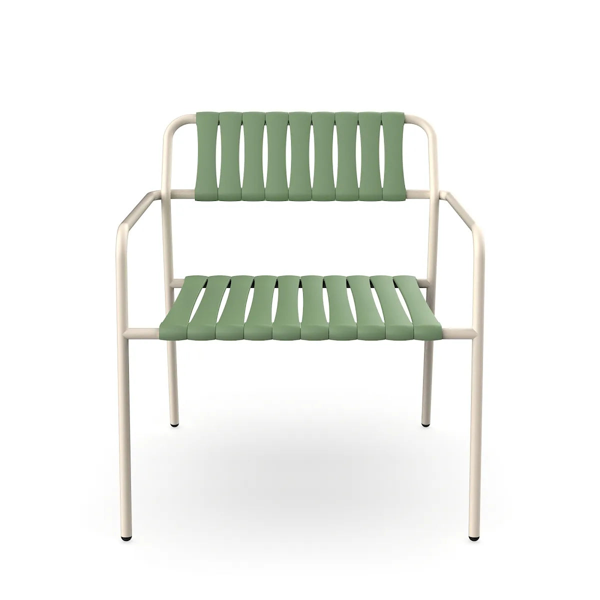 Resol Gelato Lounge Chair in Nácar frame with Olivo slats, steel frame and recycled polypropylene slats