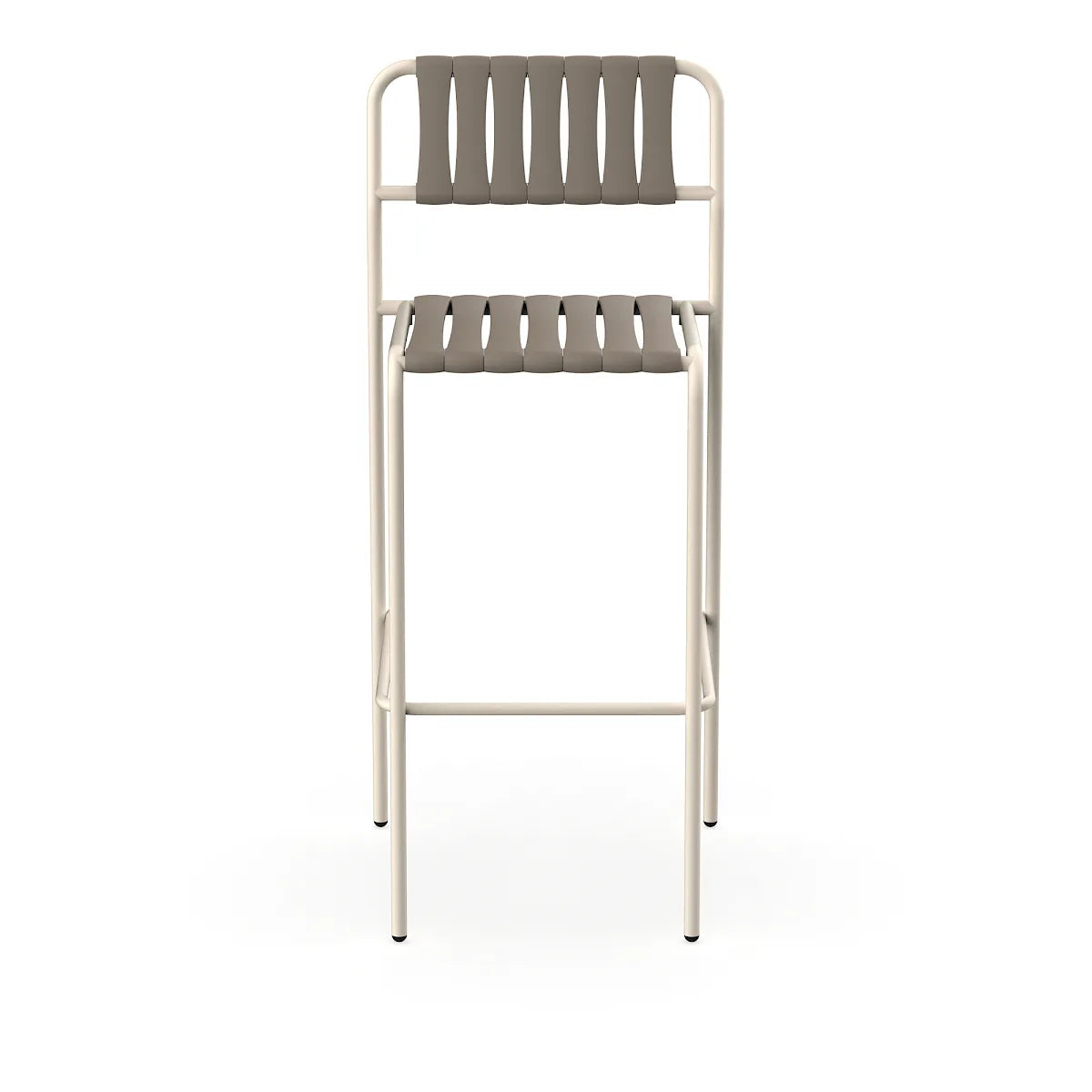 Resol Gelato Bar Stool in Nácar frame with Trufa slats, steel frame and recycled polypropylene slats