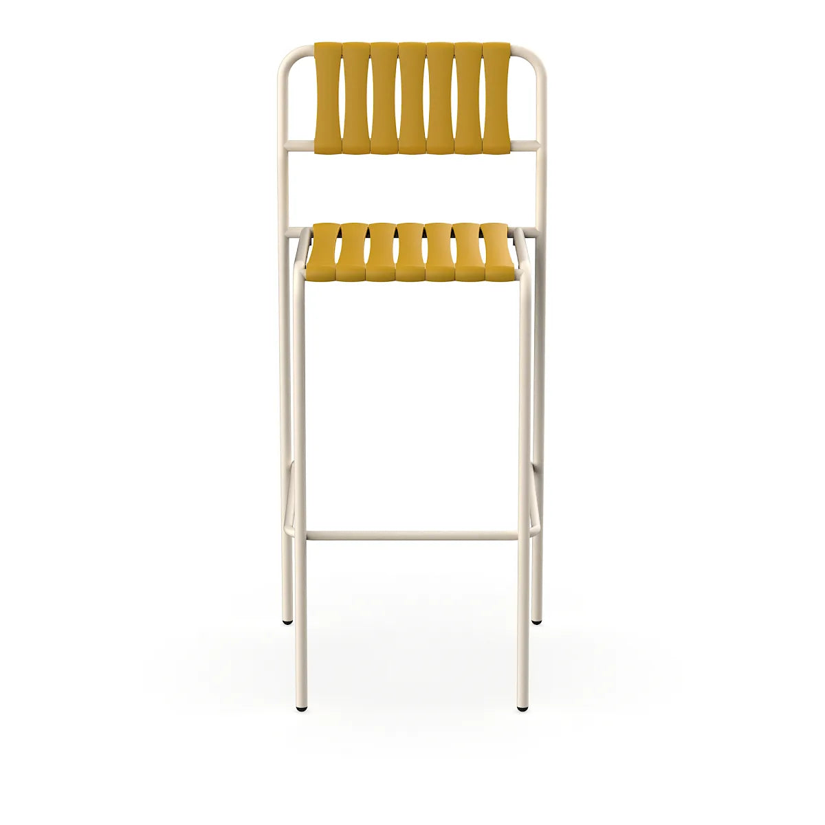 Resol Gelato Bar Stool in Nácar frame with Albero slats, steel frame and recycled polypropylene slats