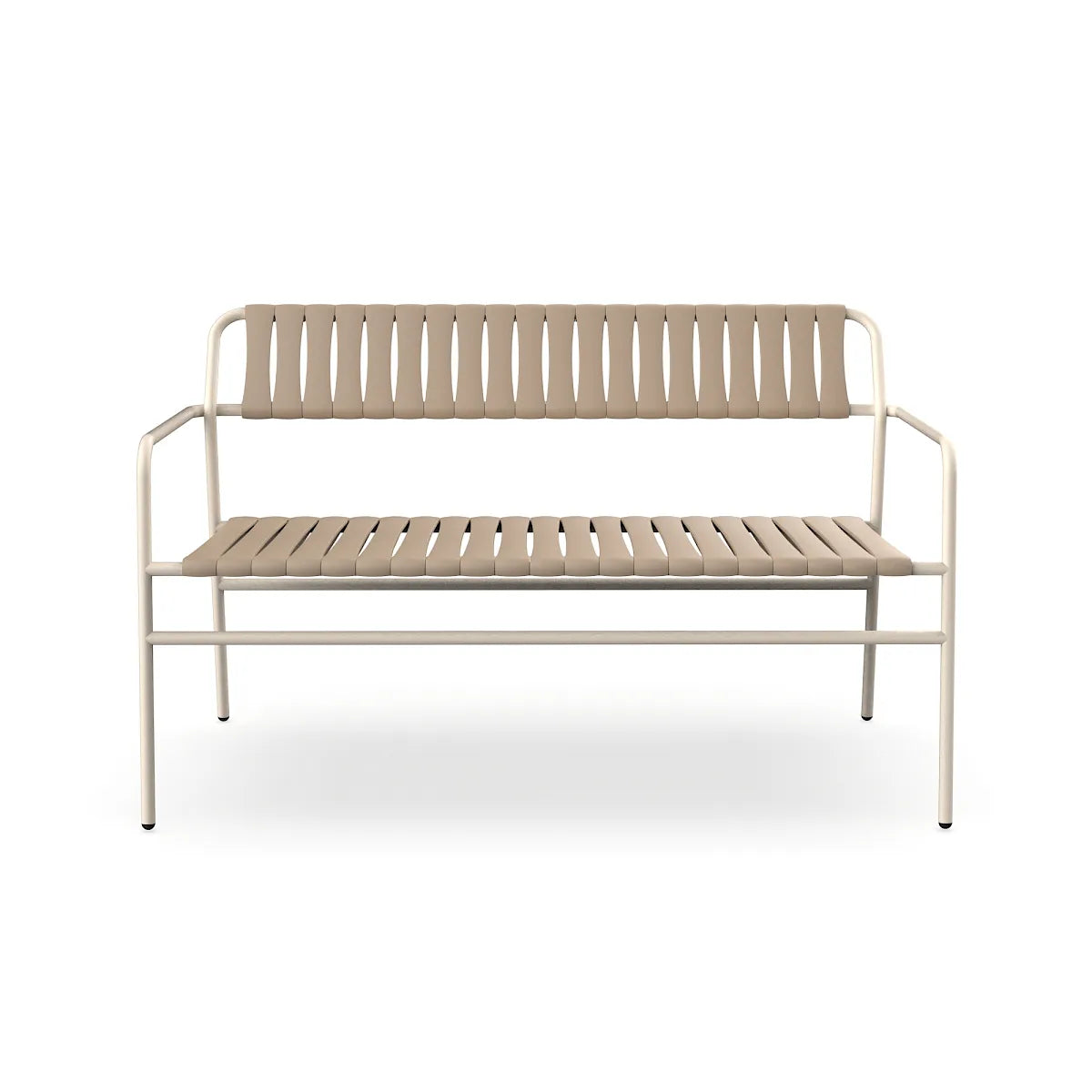 Resol Gelato Bench in Nácar frame with Duna slats, steel frame and recycled polypropylene slats
