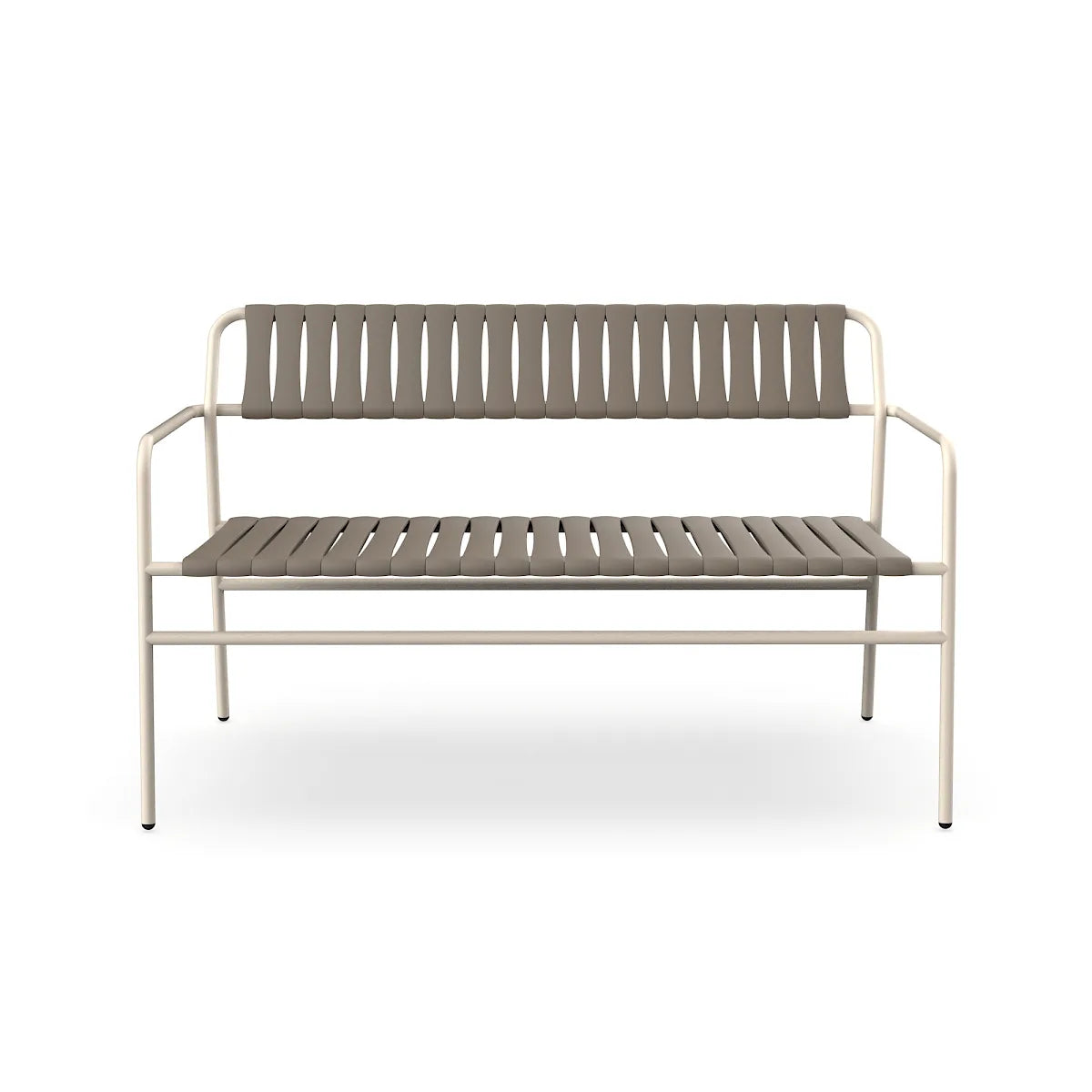Resol Gelato Bench in Nácar frame with Trufa slats, steel frame and recycled polypropylene slats