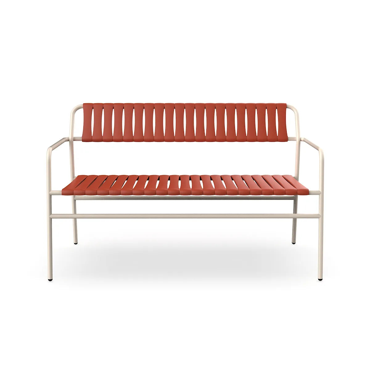 Resol Gelato Bench in Nácar frame with Greda slats, steel frame and recycled polypropylene slats