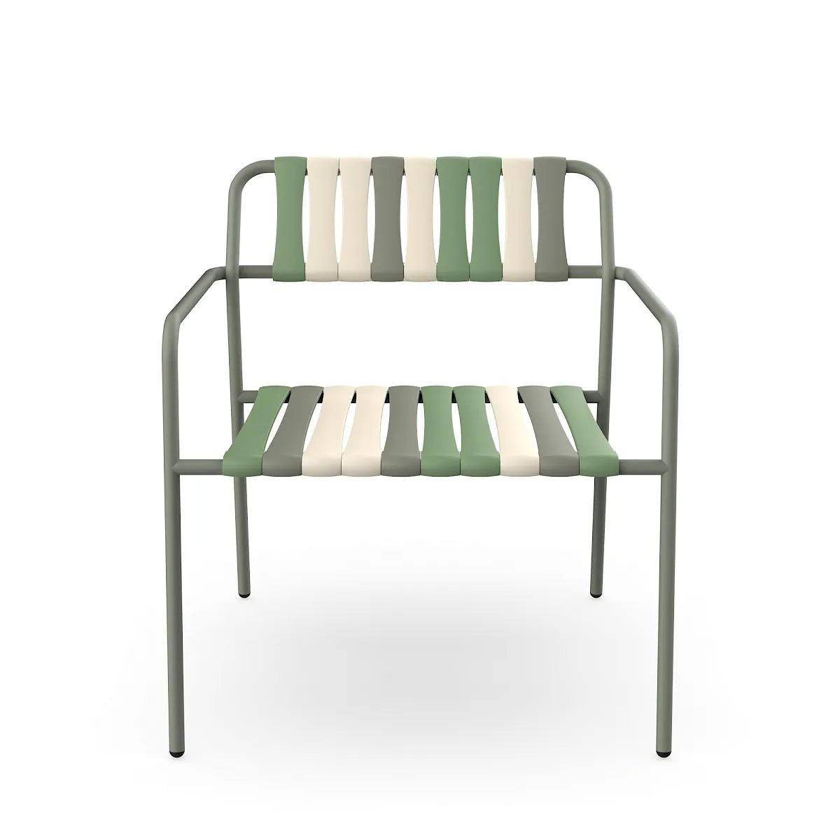 Resol Gelato Lounge Chair in Salvia frame with Pistacchio slat mix, steel frame and recycled polypropylene slats