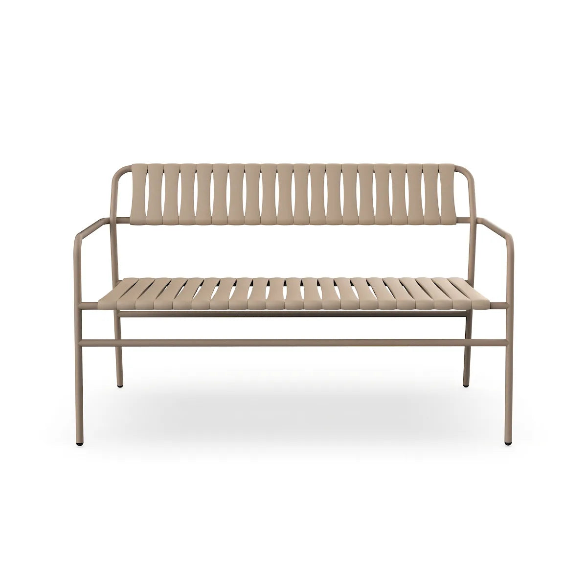 Resol Gelato Bench in Duna throughout, steel frame and recycled polypropylene slats