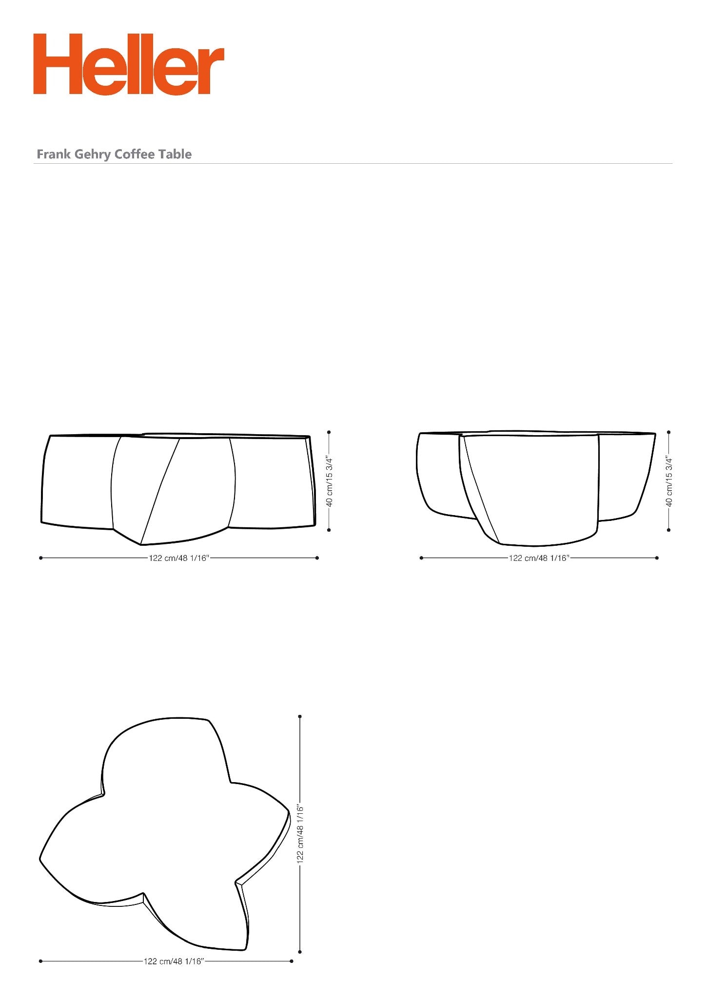 Heller Gehry Coffee Table in White, recyclable polyethylene, designed by Frank Gehry