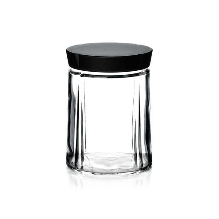 Rosendahl Grand Cru Storage Jar in glass with steel lid, designed by Erik Bagger, Danish design heritage.