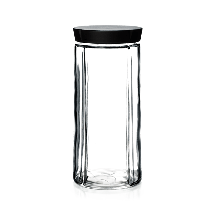 Rosendahl Grand Cru Storage Jar in glass with steel lid, designed by Erik Bagger, Danish design heritage.