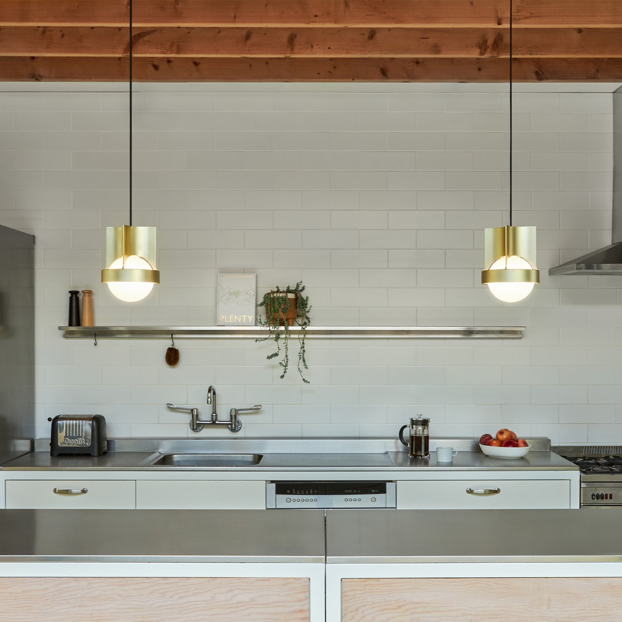 Loop Single Pendant in Gold, pair in kitchen lifestyle