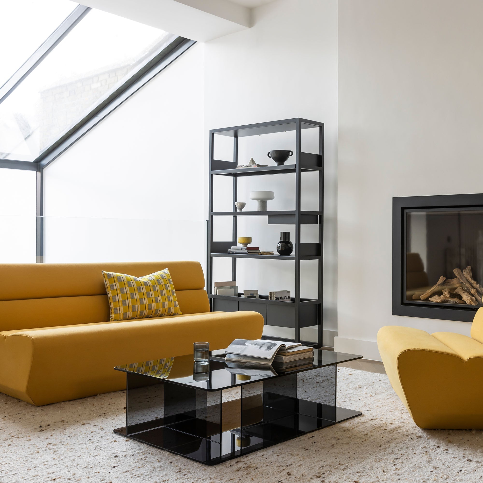 Lucent Coffee Table in Smoke glass, overhead detail