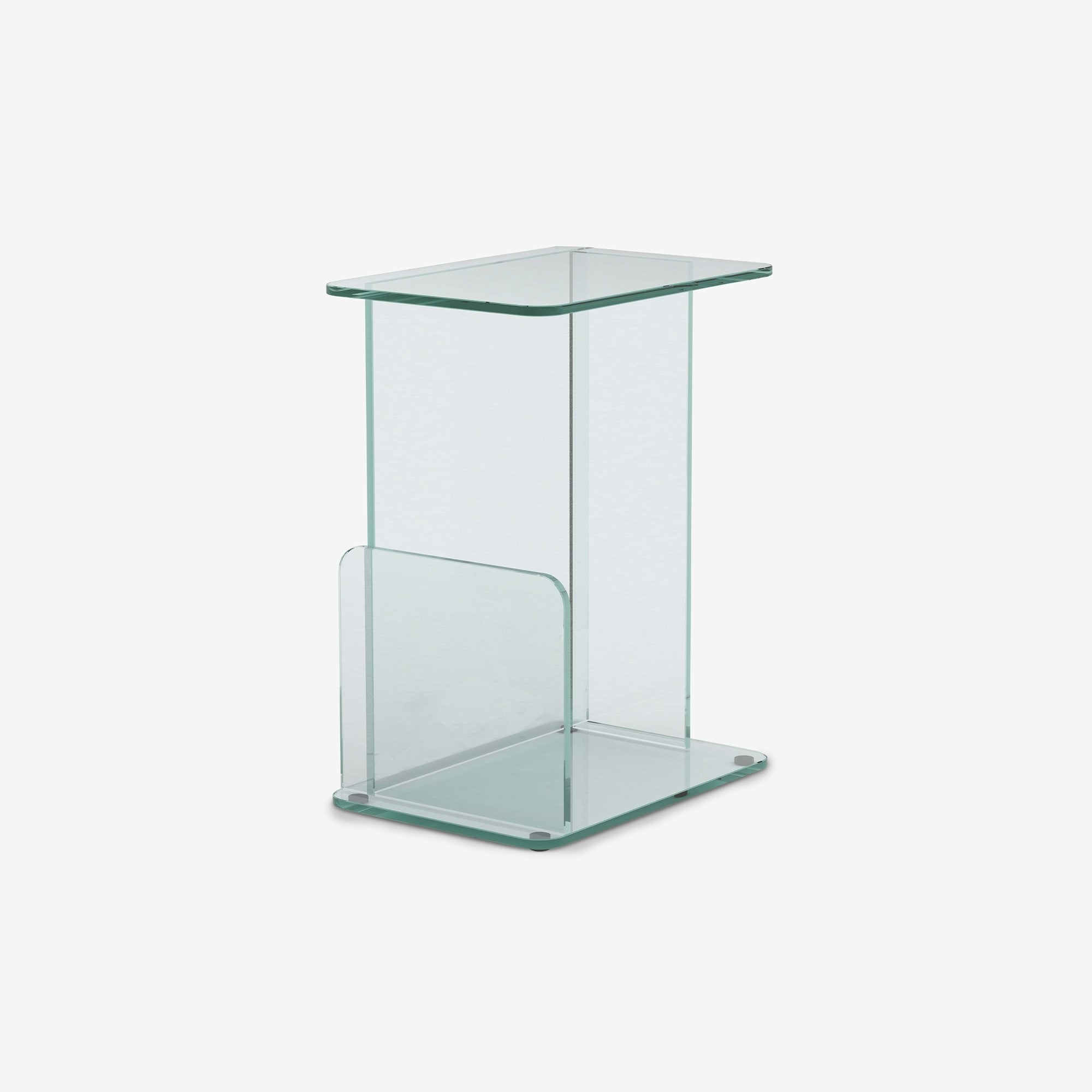 Case Lucent small side table in clear tempered glass, designed by Matthew Hilton.