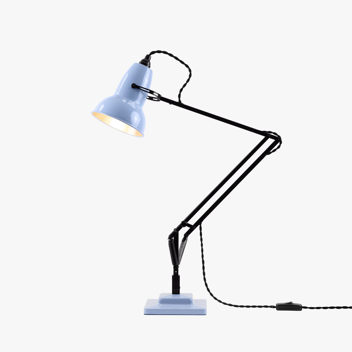 Anglepoise Original 1227 Desk Lamp in Opal Blue and Satin Black, cast iron base and nickel-plated fittings