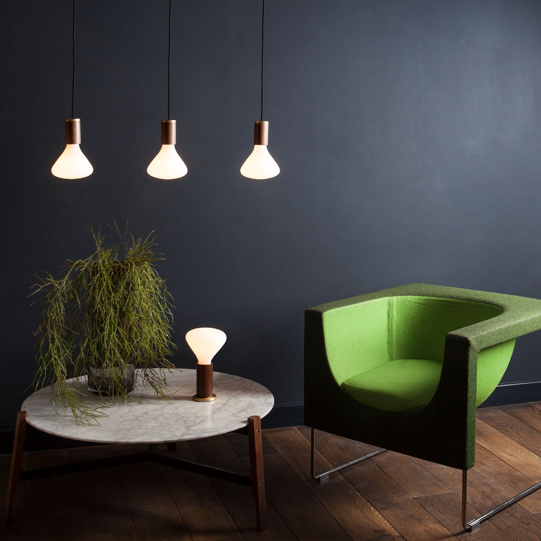 Noma Pendant Light by Tala — lifestyle, walnut living room setting