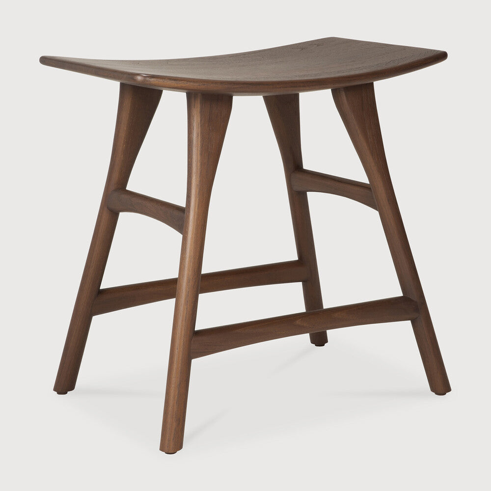 Osso stool in teak brown by Ethnicraft, sustainable solid wood seating featured at Comosum