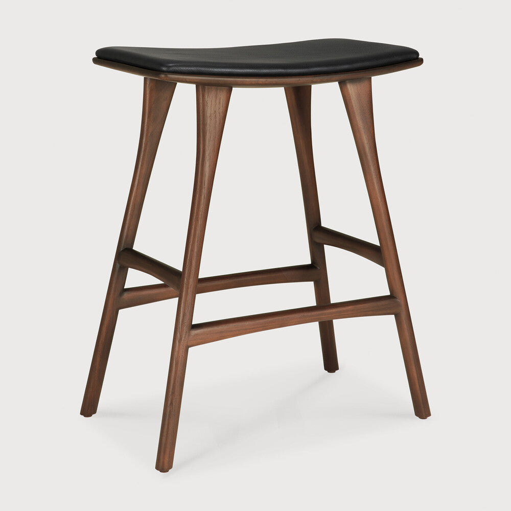 Ethnicraft Osso Stool in teak, FSC-certified solid teak with varnished finish