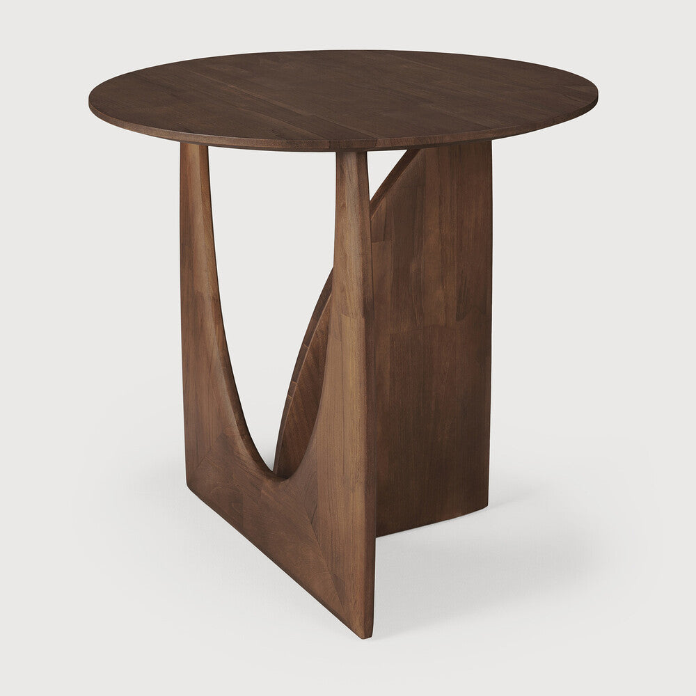 Ethnicraft Geometric round wooden side table with sculptural base, eco friendly design by Comosum