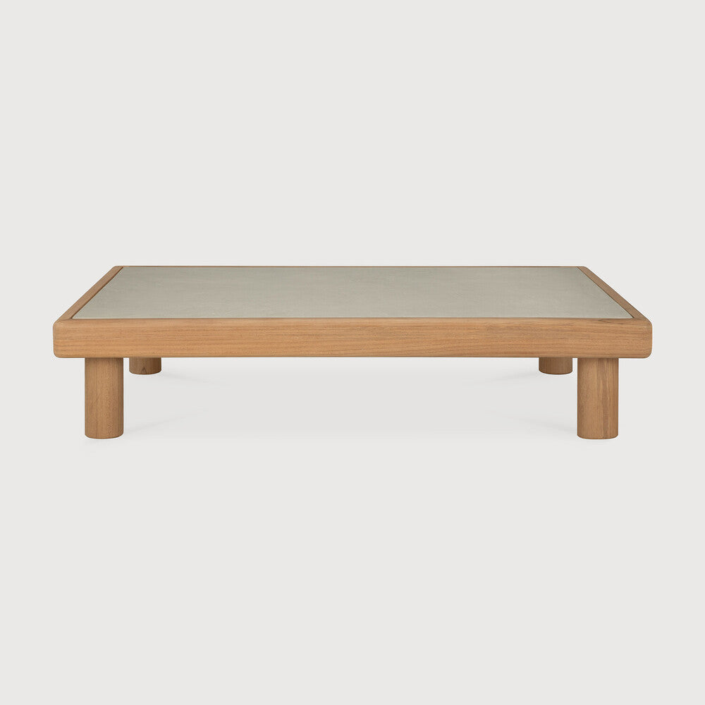 Ethnicraft Monocle Concrete Outdoor Coffee Table in teak, FSC-certified solid teak with varnished finish