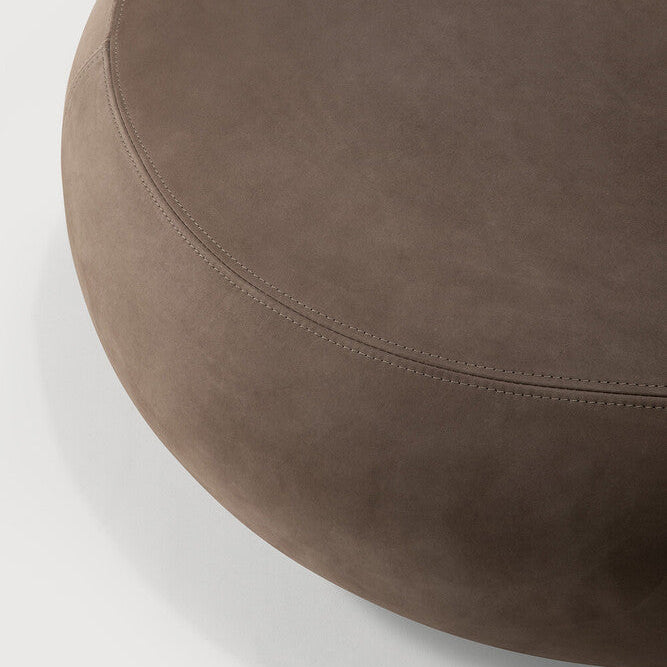 Detail of Ethnicraft Orb Pouf showing the Fawn nubuck leather grain