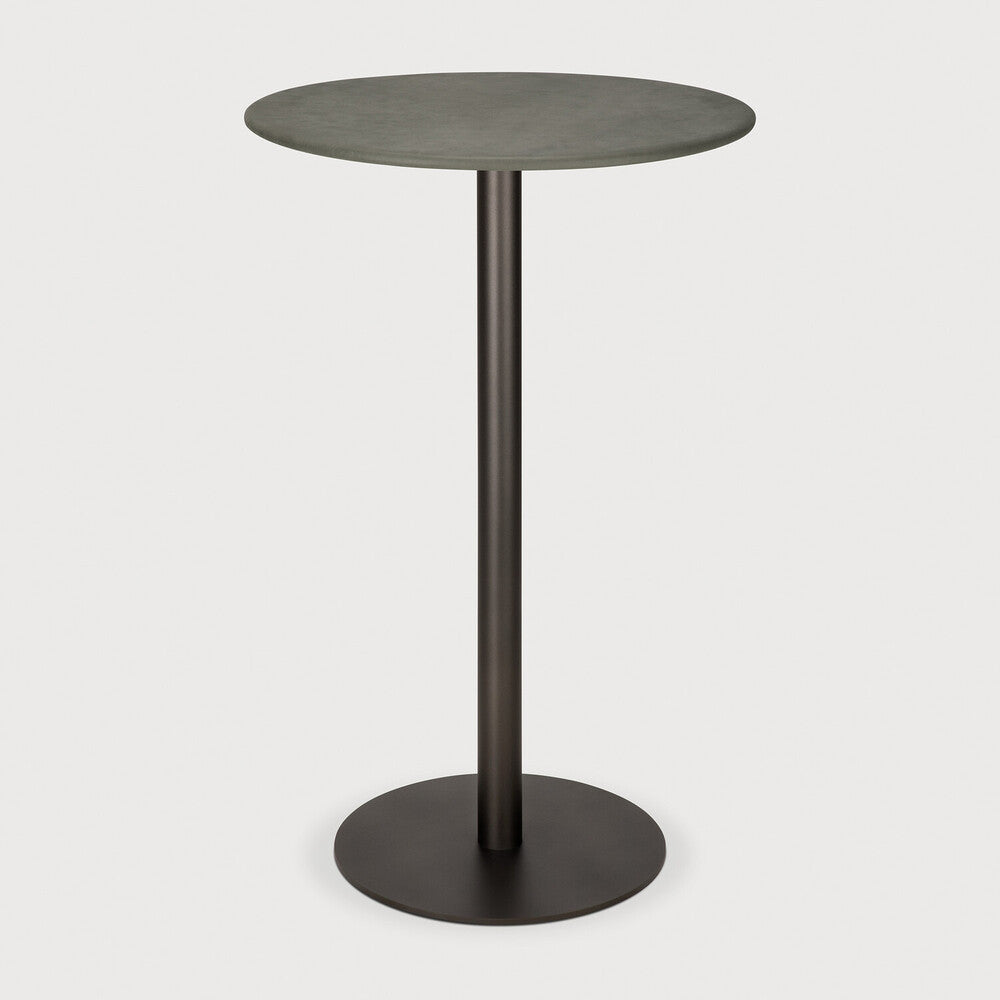 Ethnicraft Blend Bar Table in Muschio Leather, nubuck leather top on Dark Bronze metal base