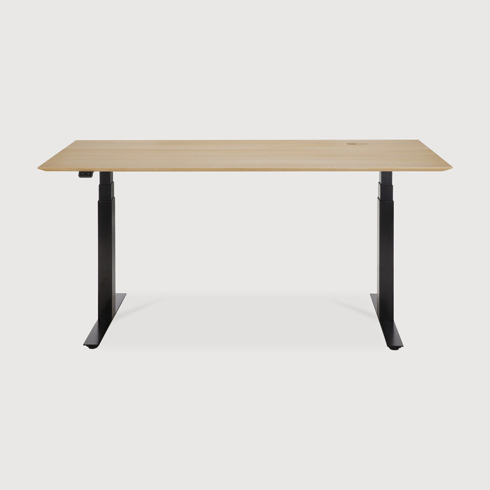 Ethnicraft Bok Adjustable Desk in oak, FSC-certified solid oak with varnished finish, Belgian solid wood furniture