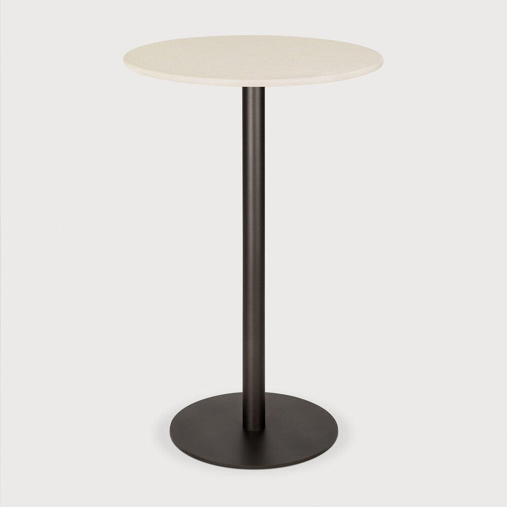 Ethnicraft Blend Bar Table in Off White Microcement, microcement top on Dark Bronze metal base
