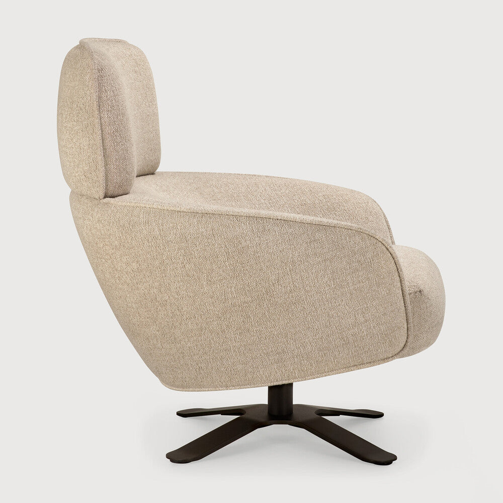 Ethnicraft Merge Lounge Chair in Loam, profile view, recycled-content fabric