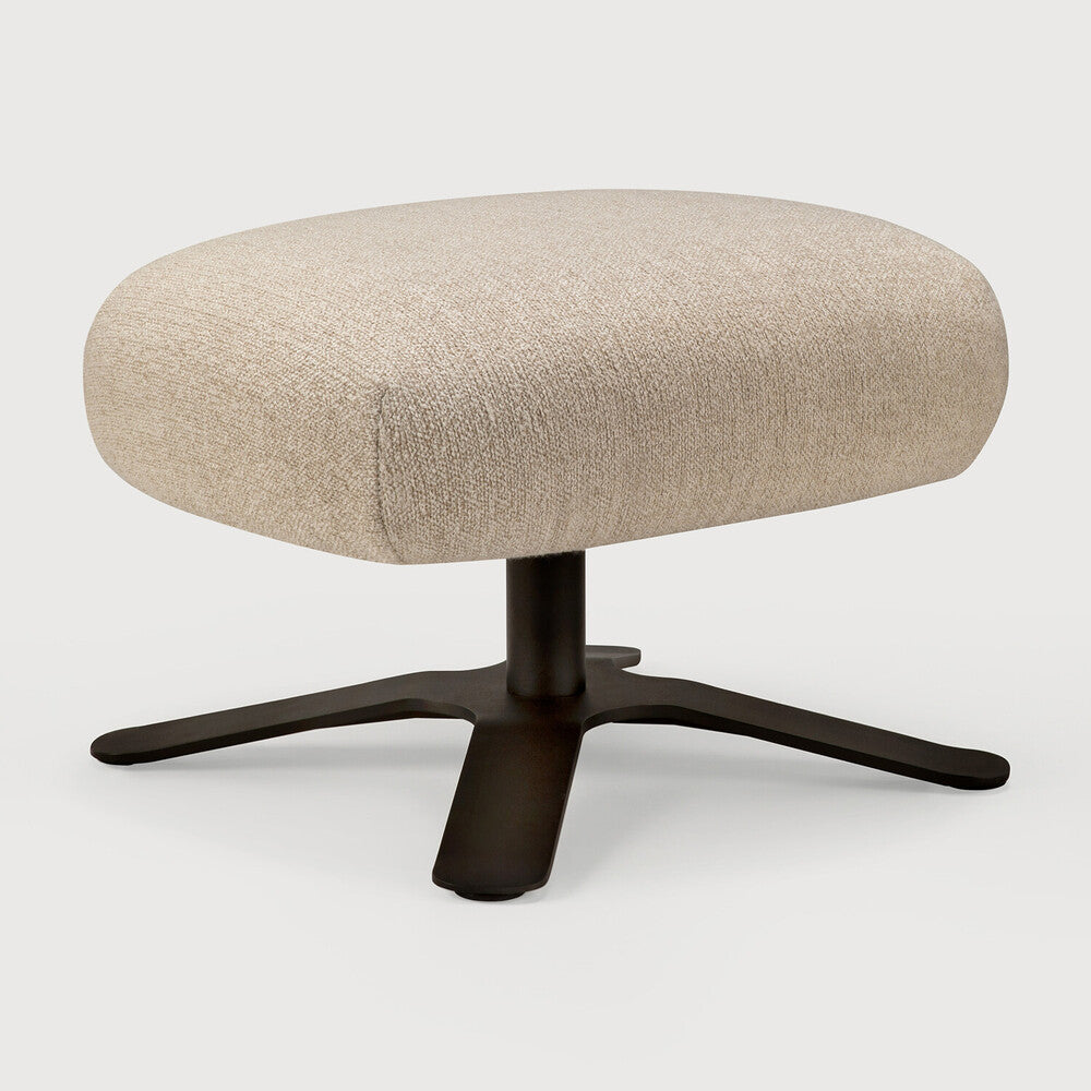 Ethnicraft Merge Footstool in Loam, side view, recycled-content fabric