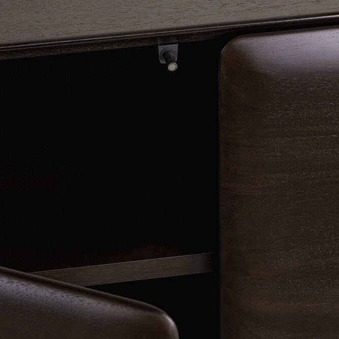 Detail of Ethnicraft PI Light Hanging Sideboard showing the interior shelf