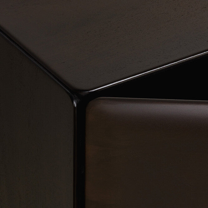 Detail of Ethnicraft PI Light Hanging Sideboard showing the mahogany grain and varnish