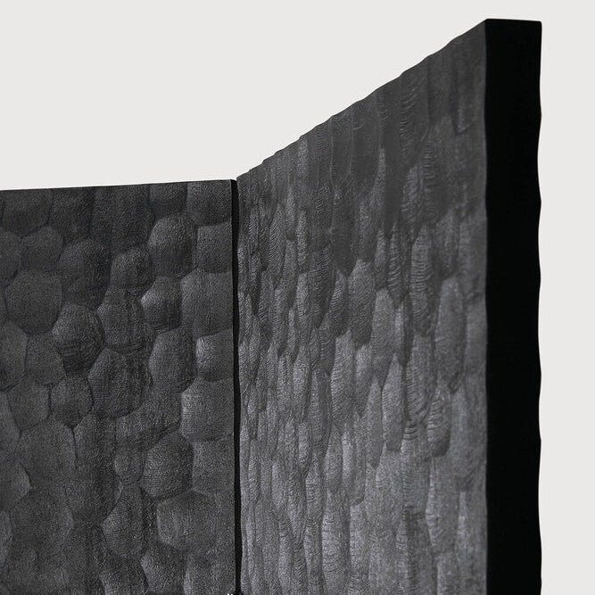 Ethnicraft Chopped Room Divider in mahogany styled in an interior setting