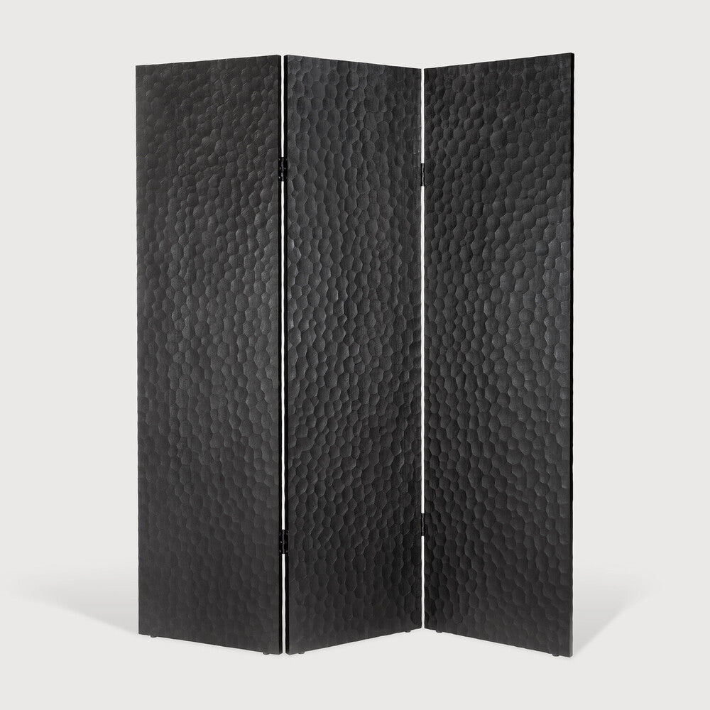 Ethnicraft Chopped Room Divider in mahogany styled in an interior setting