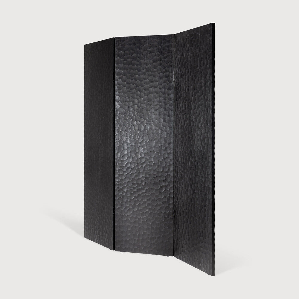 Ethnicraft Chopped Room Divider in mahogany styled in an interior setting