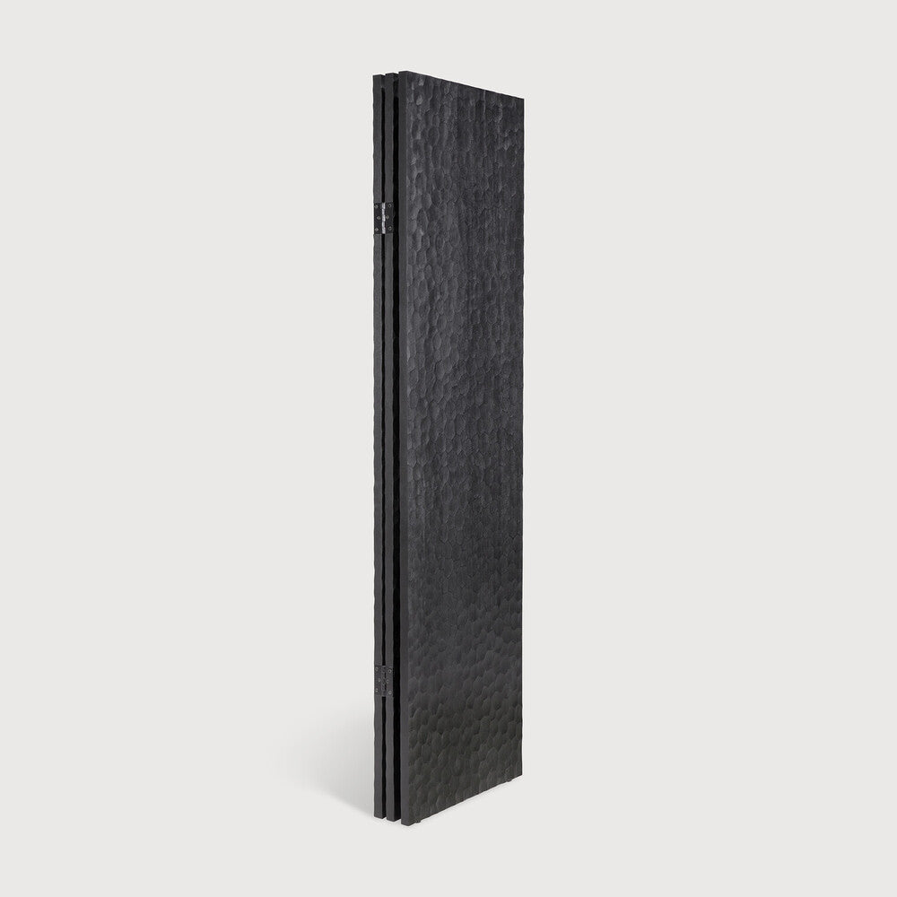 Ethnicraft Chopped Room Divider in mahogany styled in an interior setting