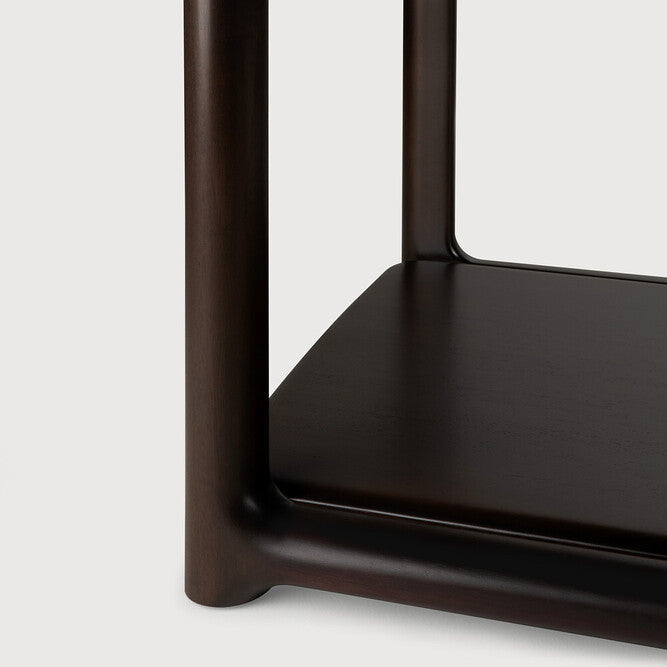 Detail of Ethnicraft Eda Side Table showing the mahogany grain and varnish