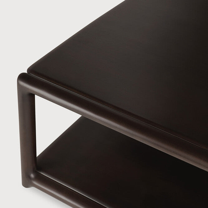 Detail of Ethnicraft Eda Coffee Table square showing the mahogany grain