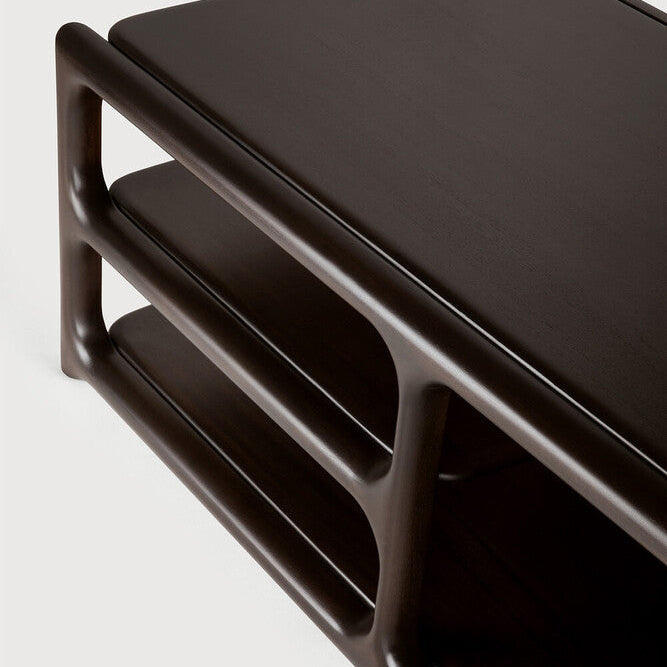 Detail of Ethnicraft Eda Coffee Table showing the rounded mahogany edge