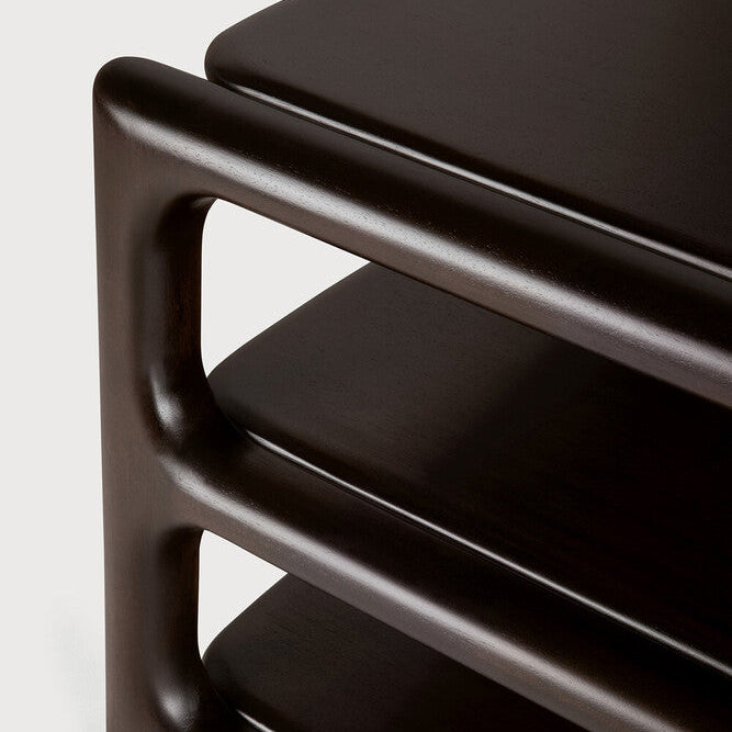 Detail of Ethnicraft Eda Coffee Table showing the lower shelf and leg joint