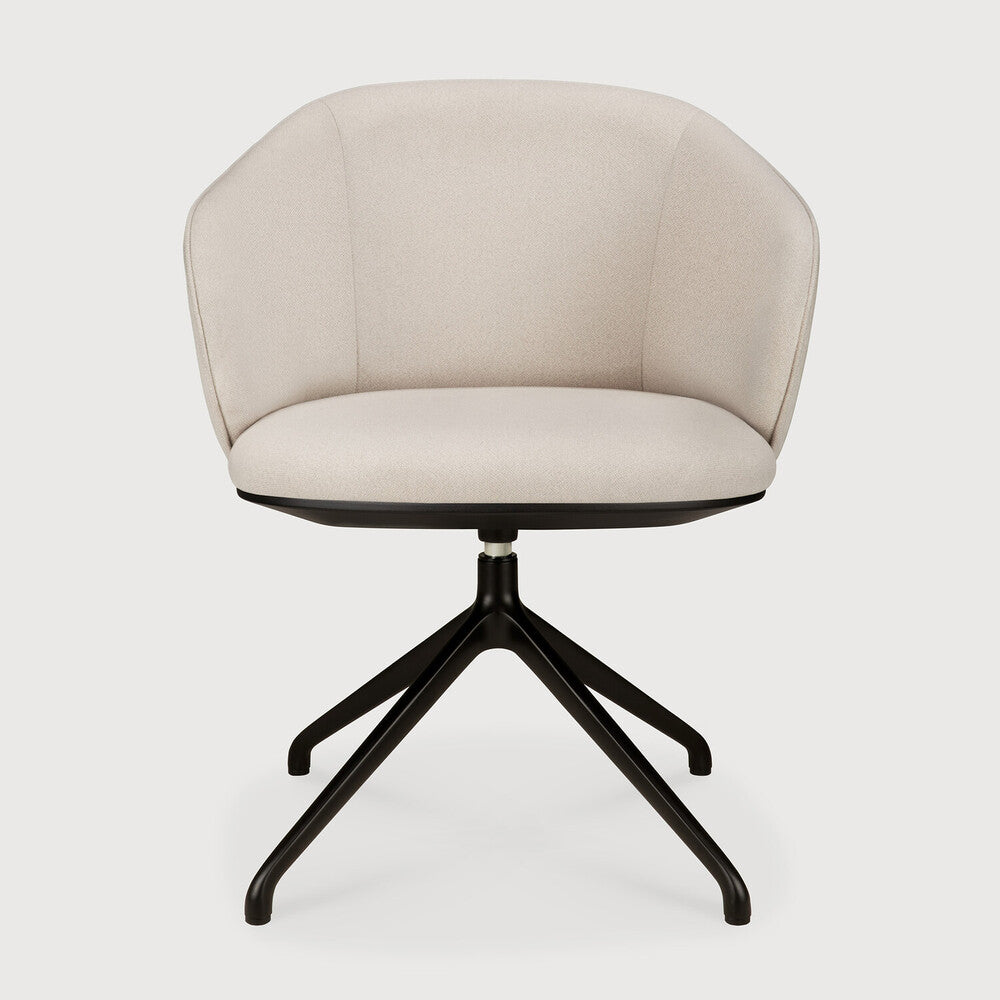 Ethnicraft Unda Office Chair in Salt without wheels, flat-weave upholstery on black metal base