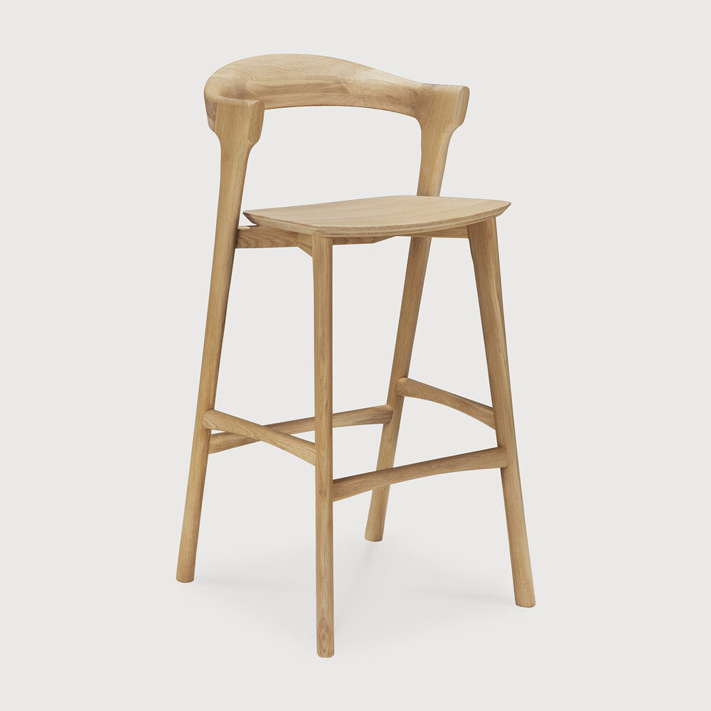 Ethnicraft Bok Bar Stool in oak, FSC-certified solid oak with varnished finish, Belgian solid wood furniture