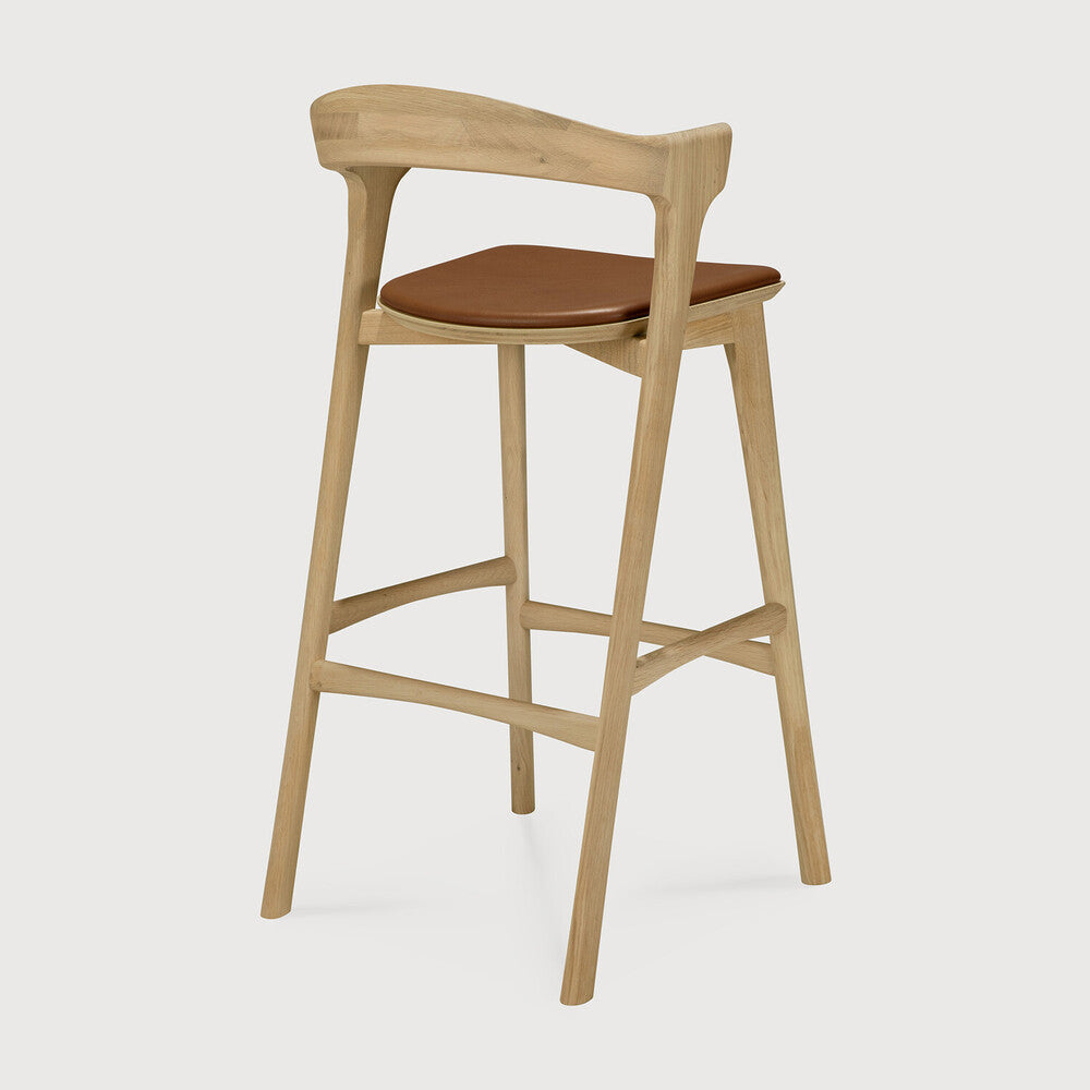 Ethnicraft Bok Bar Stool in oak, FSC-certified solid oak with varnished finish, Belgian solid wood furniture