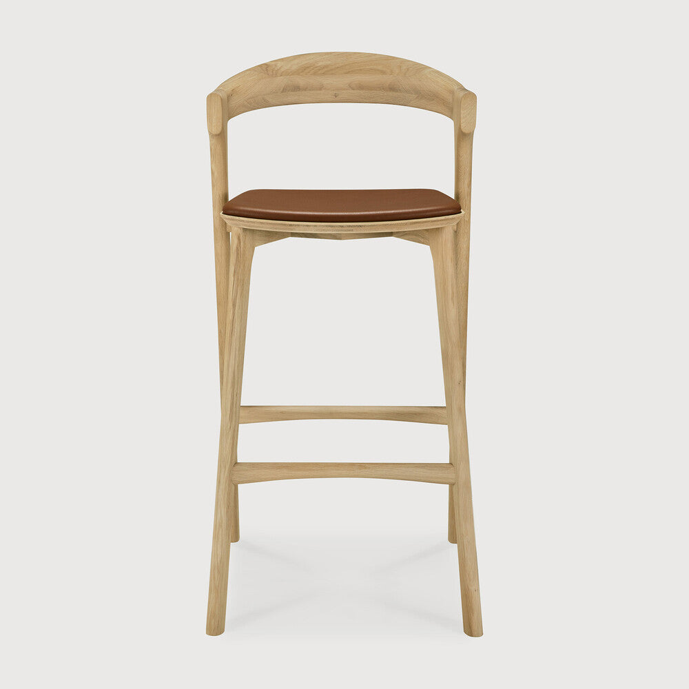 Ethnicraft Bok Bar Stool in oak, FSC-certified solid oak with varnished finish, Belgian solid wood furniture