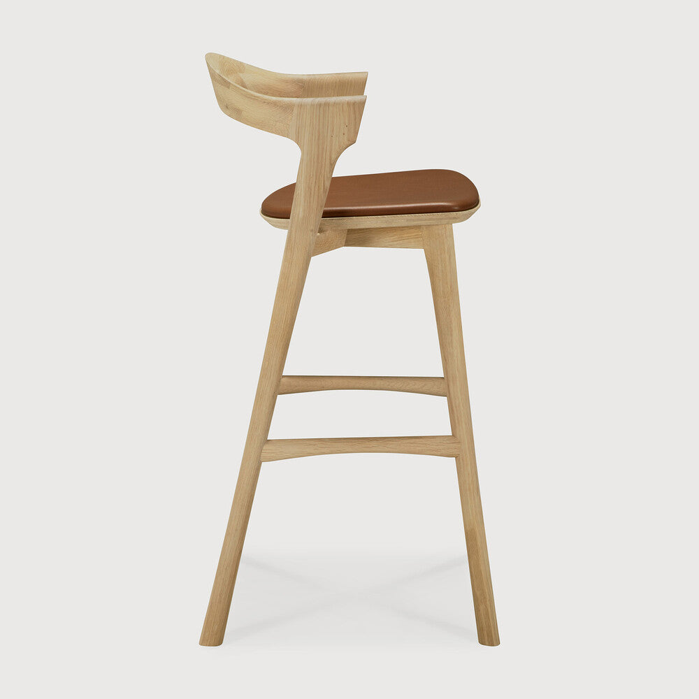 Ethnicraft Bok Bar Stool in oak, FSC-certified solid oak with varnished finish, Belgian solid wood furniture