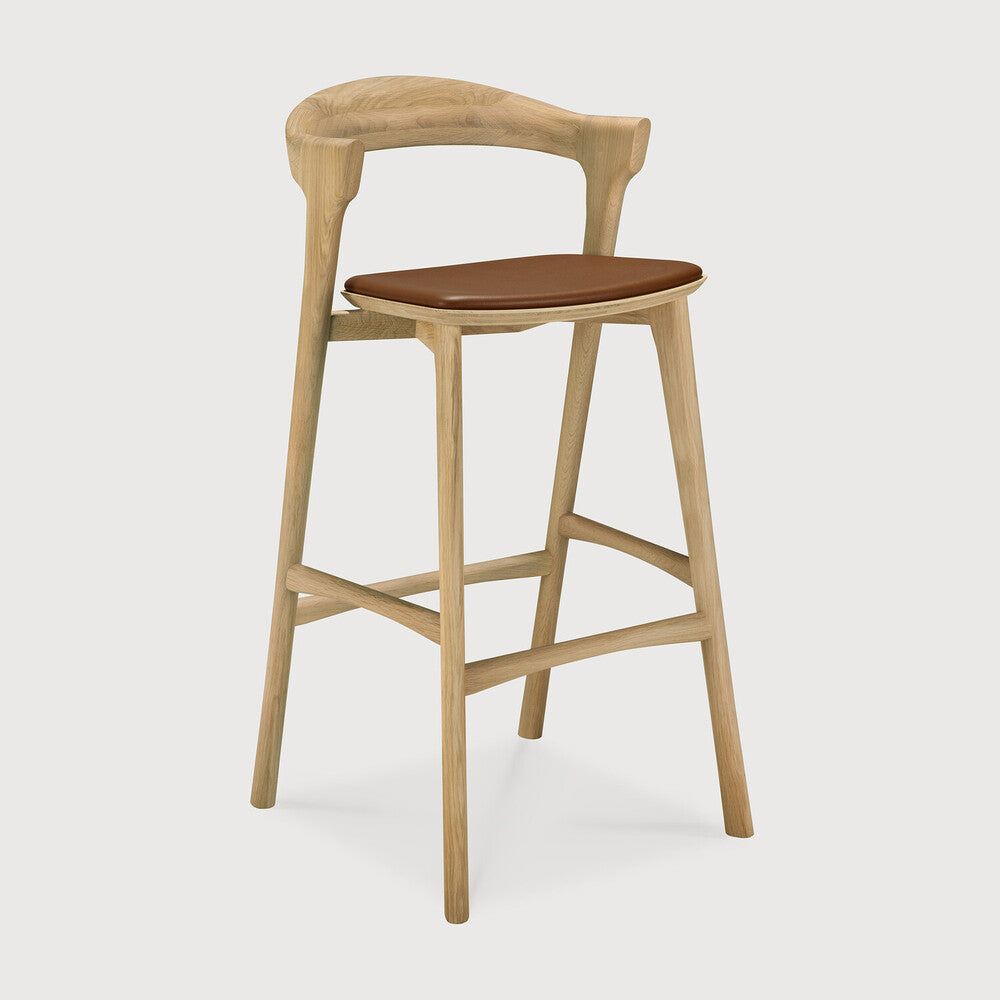 Ethnicraft Bok Bar Stool in oak, FSC-certified solid oak with varnished finish, Belgian solid wood furniture