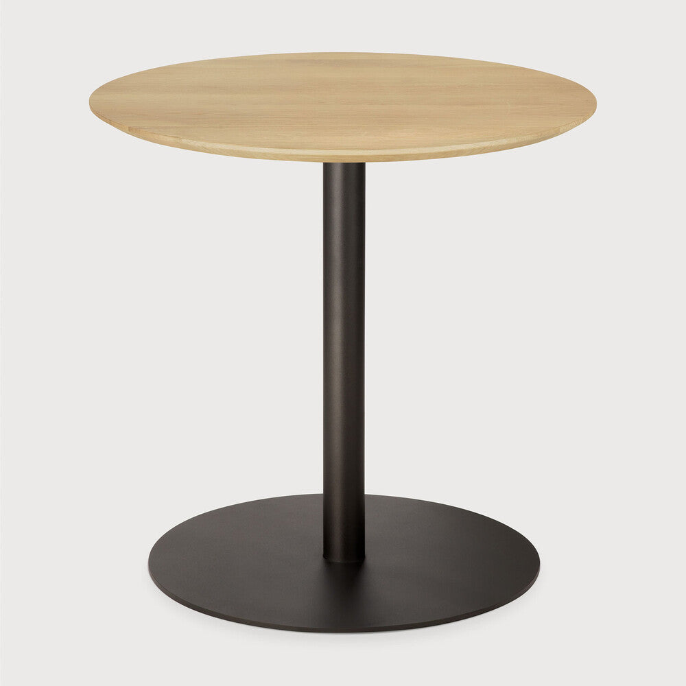 Ethnicraft Blend Lounge Table in Oak, varnished solid oak top on Dark Bronze metal base