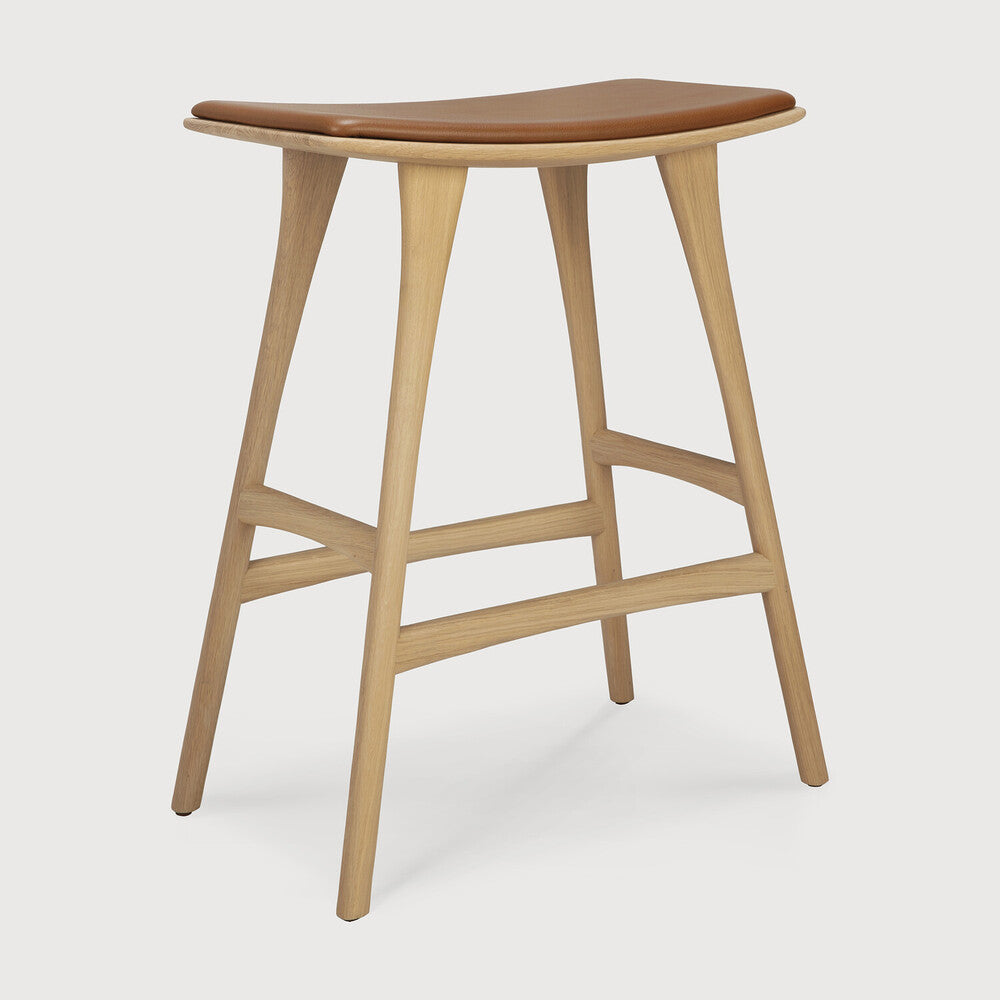 Ethnicraft Osso Bar Stool in oak, FSC-certified solid oak with varnished finish