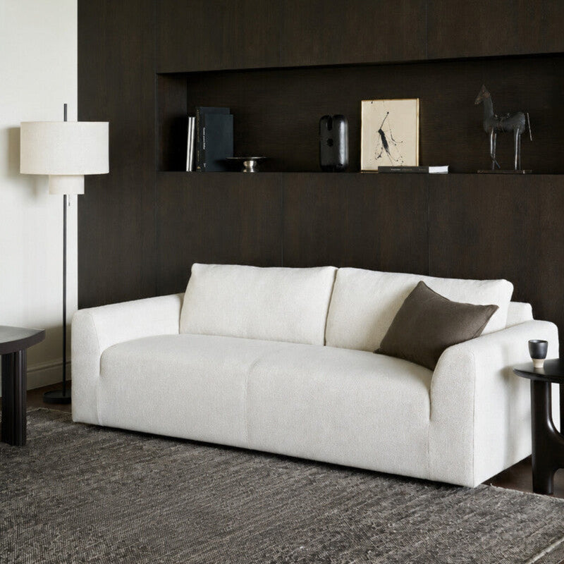 Ethnicraft Ease Sofa 3 seater in Leche, styled in an interior setting, woven upholstery